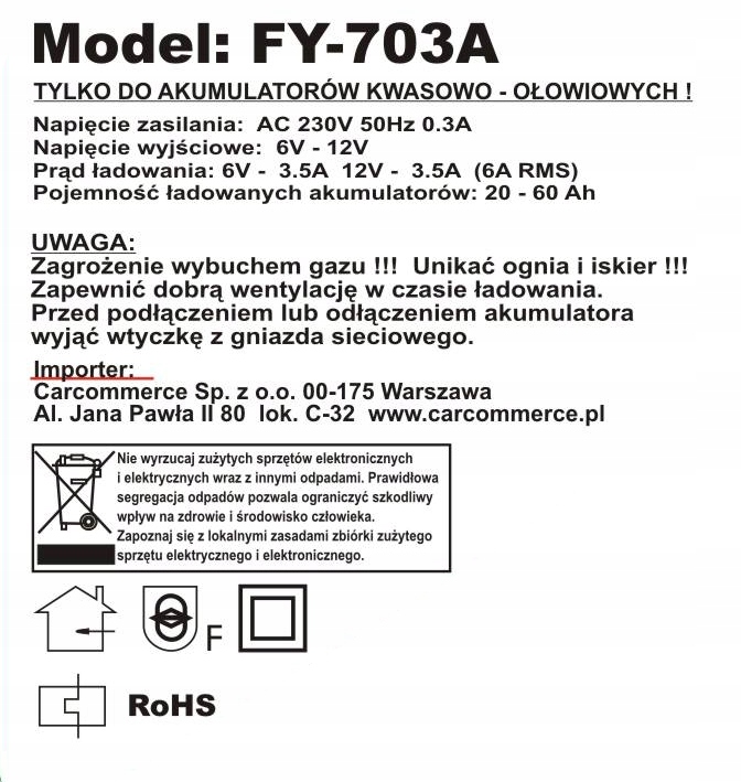 Prostownik Samochodowy Ładowarka 6V / 12V 6A