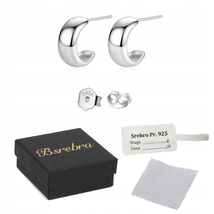 KOLCZYKI Srebrne PRÓBA 925 SREBRO Sztyfty Geometryczny C WKRĘTKI Damskie
