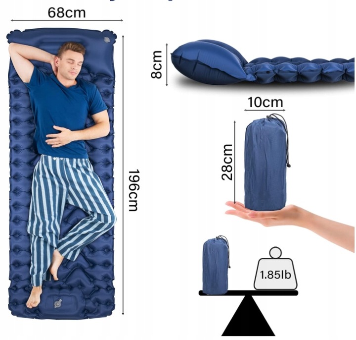 MATA SAMOPOMPUJĄCA KARIMATA 200x70x10CM Z PODUSZKĄ