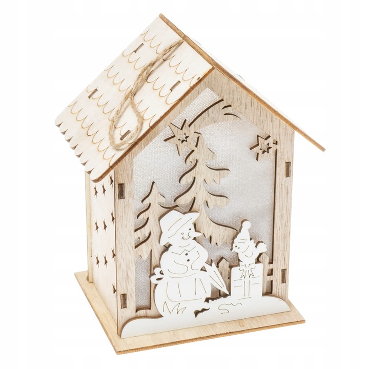 Lampion adwentowy drewniany na roraty z latarenką LED domek podświetlany 16