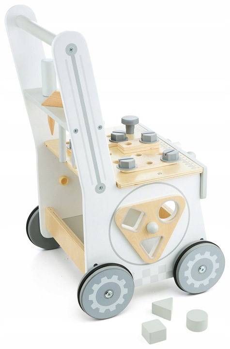 Drewniany Warsztat Dla Dzieci 3w1 Chodzik Pchacz Wózek 47 elementów Solidny