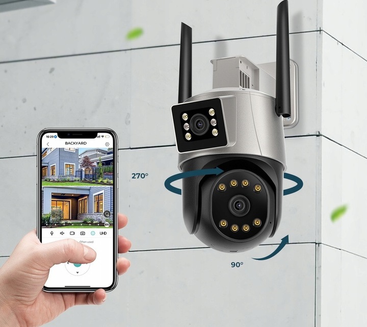 PODWÓJNA KAMERA WIFI IP SMART ZEWNĘTRZNA OBROTOWA 2x 3MPx DETEKCJA 6MPx 6MP