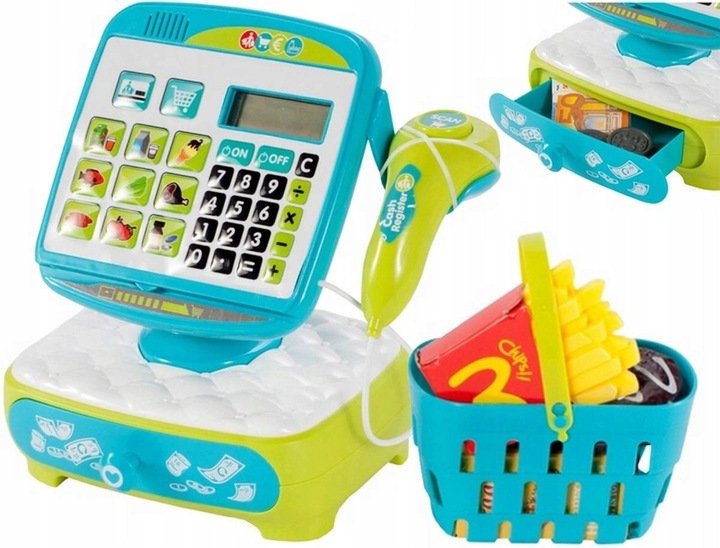 KASA FISKALNA SKLEPOWA Z DOTYKOWYM PANELEM KOSZYK DO ZABAWY DLA DZIECI