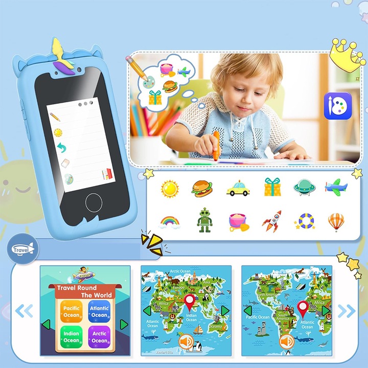 TELEFON DLA DZIECI ZABAWOWY SMARTFON Z APARATEM KAMERĄ I GRAMI MENU 2.4"
