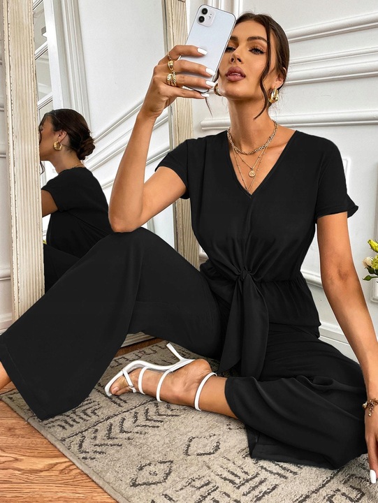 SHEIN DŁUGI KOMBINEZON VNECK SPLOT MARSZCZENIE 9AH XXJ__L