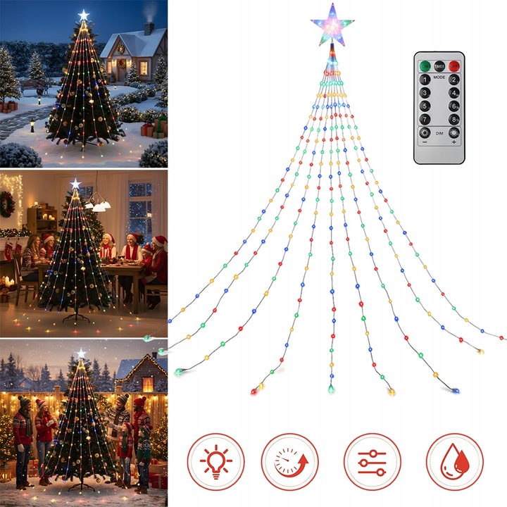 DEKORACJE BOŻONARODZENIOWE, LAMPKI BOŻONARODZENIOWE, 9 PASM, Z 198 LED