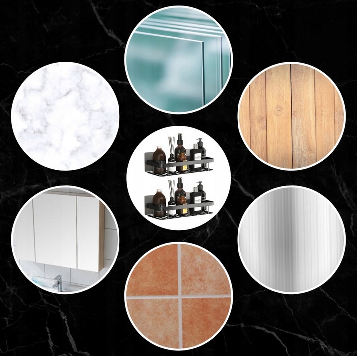 ZESTAW 2 SZT PÓŁKA ŁAZIENKOWA WISZĄCA METALOWA SAMOPRZYLEPNA CZARNA LOFT