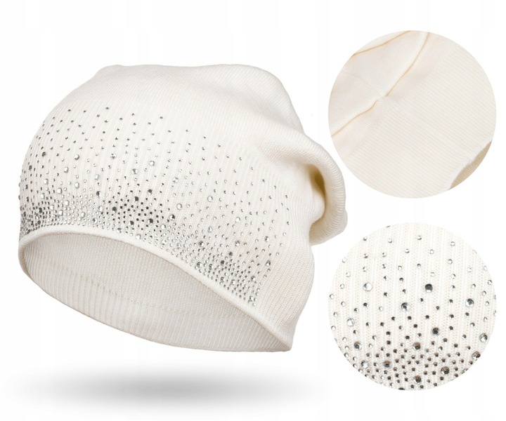 PETERSON Klasyczna czapka damska zimowa fasonu slouchy wzór z dżetów