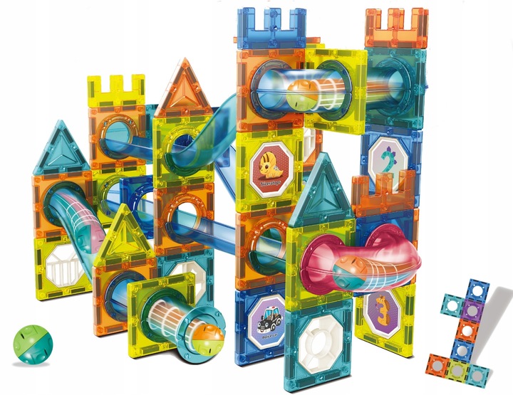 Klocki magnetyczne konstrukcyjne zestaw tor kulkowy XXL 98 elementów