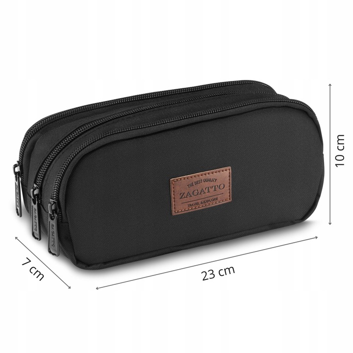 Piórnik szkolny duży trzykomorowy saszetka do szkoły czarny pojemny ZAGATTO