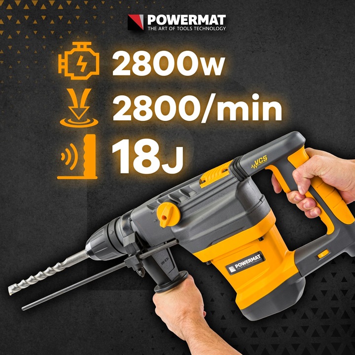 MŁOT UDAROWY OBROTOWY SDS MAX 2800W 18J WALIZKA ZESTAW REGULACJA OBROTÓW