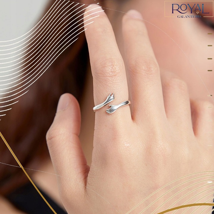 PIERŚCIONEK DŁONIE UŚCISK srebro 925 regulowany srebrny przytulenie pr. 925