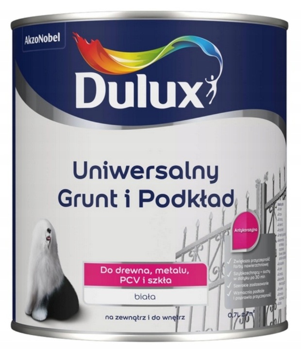 Dulux GRUNT pod farbę do drewna metalu PCV i szkła BIAŁY 0,7L