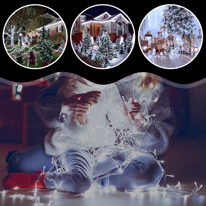 LAMPKI CHOINKOWE 1000LED 68m ZEWNĘTRZNE WEWNĘTRZNE BIAŁE ZIMNE ŚWIĄTECZNE