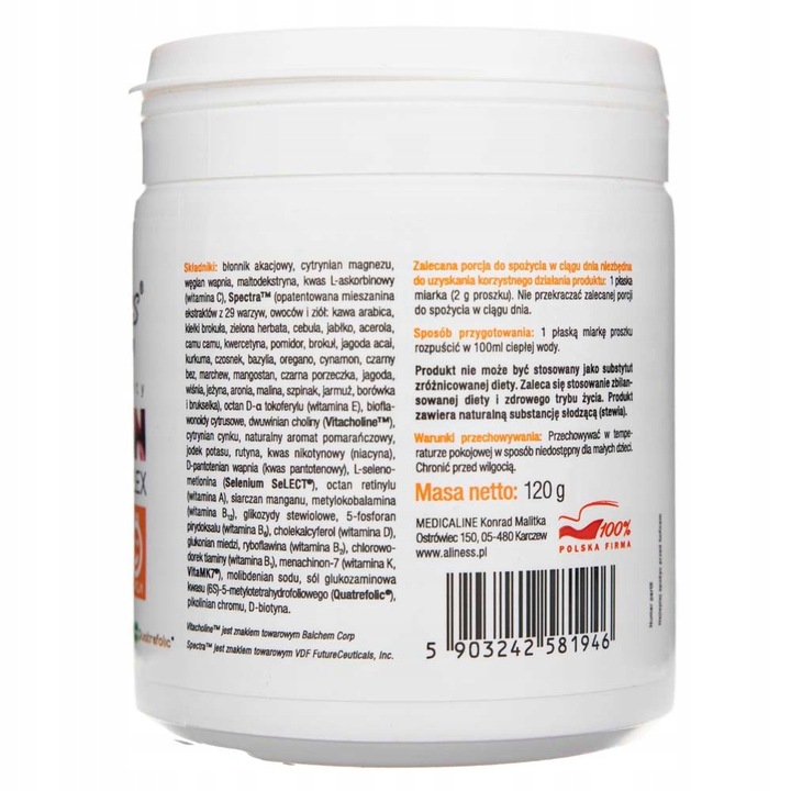 Aliness WITAMINY COMPLEX Multiwitamina DLA DZIECI w proszku 120g Odporność