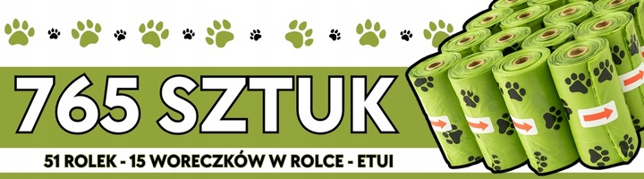 WORECZKI NA PSIE ODCHODY BIODEGRADOWALNE WORKI NA KUPY BIO + ETUI 765 sztuk