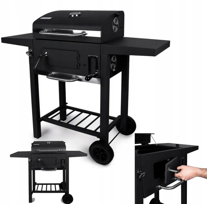 MOCNY GRILL WĘGLOWY OGRODOWY DWA RUSZTY POPIELNIK TERMOMETR DWIE PÓŁKI XXL