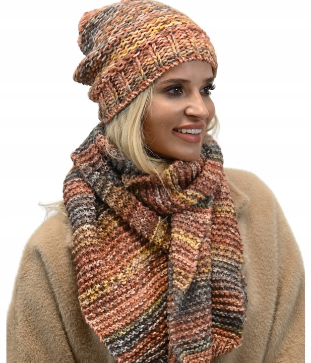 Wełniany Komplet Kobiecy na Zimę Gruby Ciepły Wz4