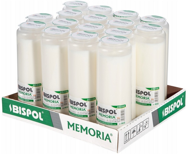 Wkłady do zniczy olejowe Bispol 8 dni palenia wysokość 21,5 cm - 16 sztuk