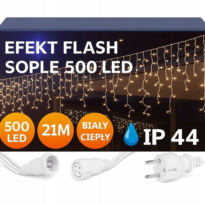SOPLE FLASH 500 LED ZEWNĘTRZNE BIAŁE CIEPŁE CHOINKOWE z Flashem ZIMNYM