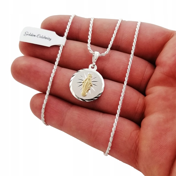 SREBRNY ŁAŃCUSZEK KORDEL + MEDALIK 925 PREZENT NA KOMUNIĘ CHRZEST + GRAWER