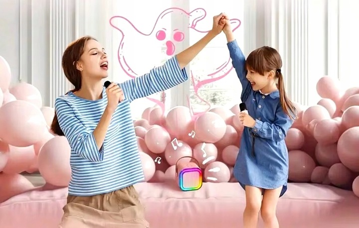 ZESTAW KARAOKE BEZPRZEWODOWY PRZENOŚNY 2x MIKROFON + GŁOŚNIK BLUETOOTH RGB