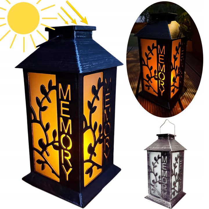 LATARENKA ZNICZ SOLARNY MEMORY PAMIĘĆ lampion LED NA GRÓB CMENTARZ lampka
