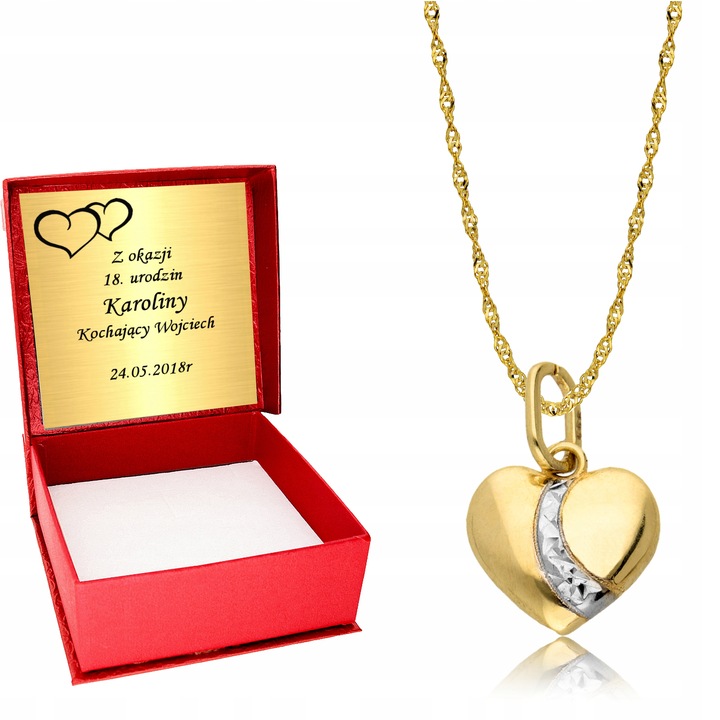 ZŁOTY ŁAŃCUSZEK 333 SERCE SERDUSZKO NA PREZENT DLA KOBIETY GRAWER