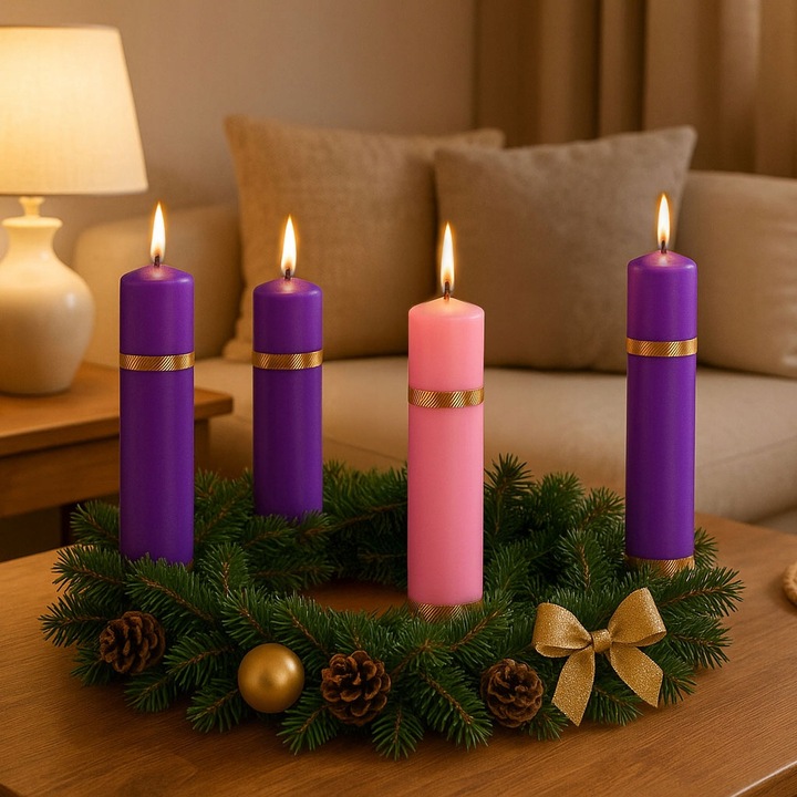 ŚWIECE ADWENTOWE ZESTAW ŚWIEC ADWENTOWYCH komplet do 3x fiolet 1x róż 22 cm
