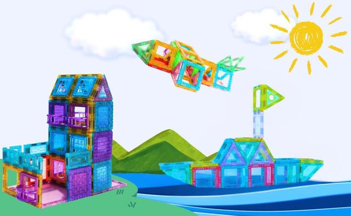 KLOCKI MAGNETYCZNE PANELE KONSTRUKCYJNE 80 elementów