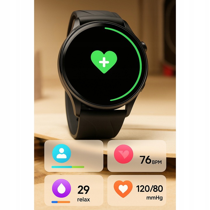 Smartwatch z Pomiarem Glukozy, EKG, HRV, Temperatura, 2 Paski w Zestawie