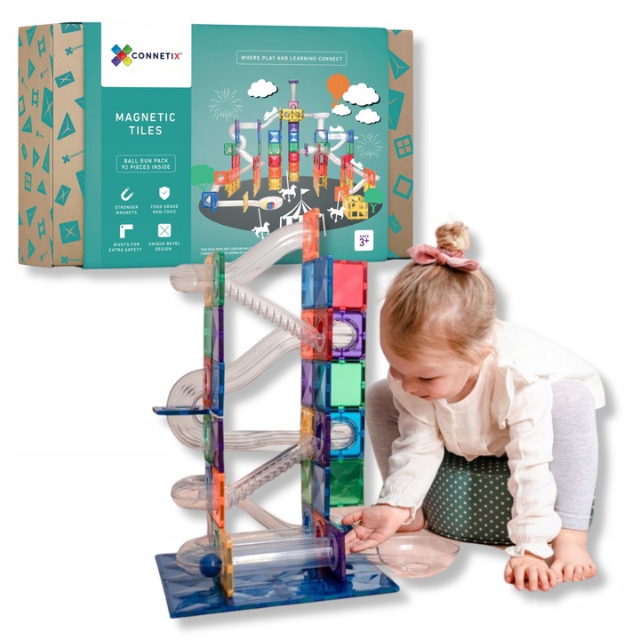 Magnetyczne klocki konstrukcyjne Connetix - kulodrom Ball Run Pack 92 el.