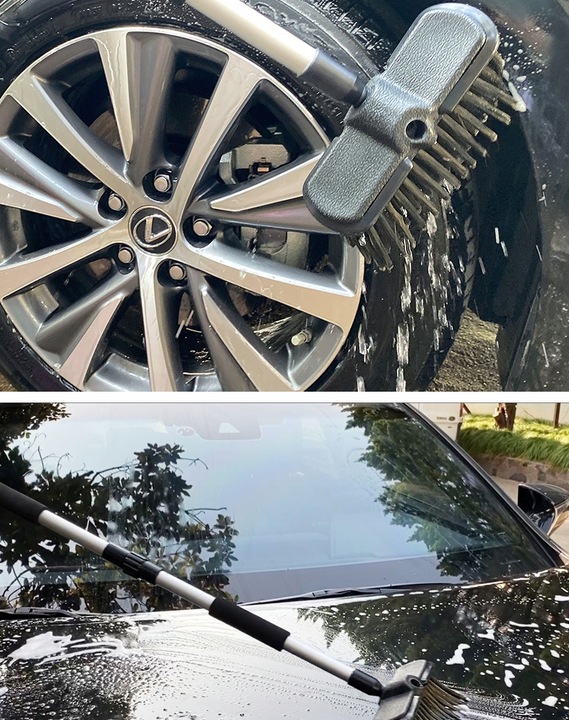 2X SZCZOTKA TELESKOPOWA DO CZYSZCZENIA SAMOCHODU FELG AUTA GĄBKA ŚCIĄGACZKA