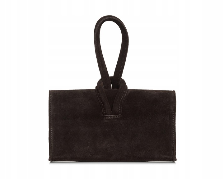 WŁOSKA SKÓRZANA KOPERTÓWKA TOREBKA WIZYTOWA SOLOME FLORA BRĄZOWA ZAMSZOWA