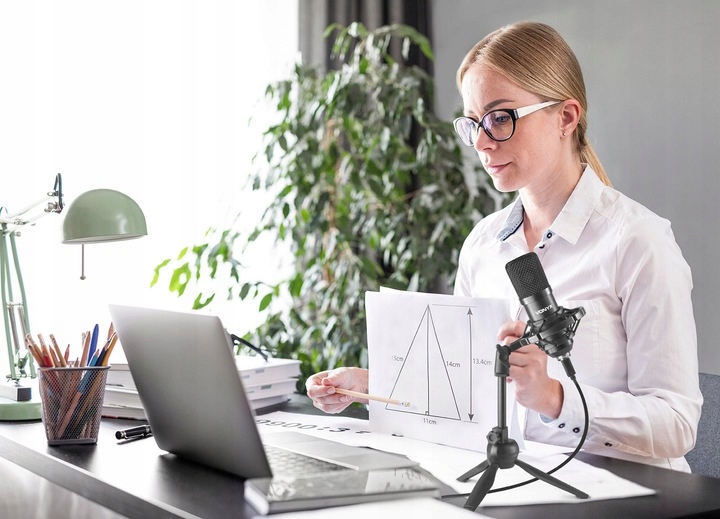 Mikrofon pojemnościowy USB STUDYJNY TRIPOD stołowy podcast YOUTUBE