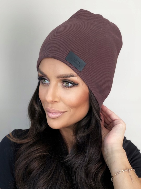 CIEPŁY KOMPLET DAMSKI CZAPKA+ KOMIN PRODUKT POLSKI MODNY ZIMOWY BRĄZOWY