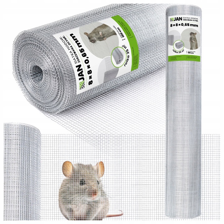 Siatka przeciw Gryzoniom Hodowlana Na Woliery Zgrzewana ocyn 8x8x0,65 25m2