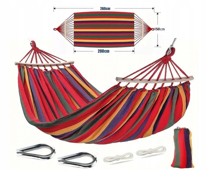 Hamak z DRĄŻKIEM 2 osobowy z pałąkiem XXL hamak ogrodowy czerwony