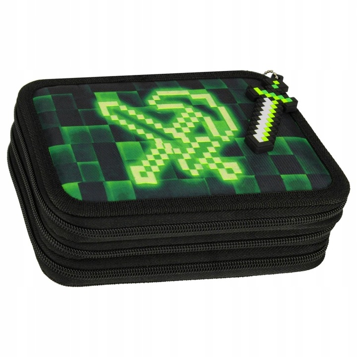 PIÓRNIK SZKOLNY TRZYKOMOROWY Z WYPOSAŻENIEM DLA CHŁOPCA PIXEL