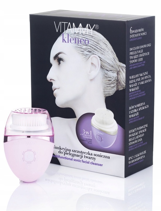 SZCZOTECZKA SONICZNA DO TWARZY 6TRYBÓW 3KOŃCÓWKI USB MASAŻ VITAMMY KLENEO