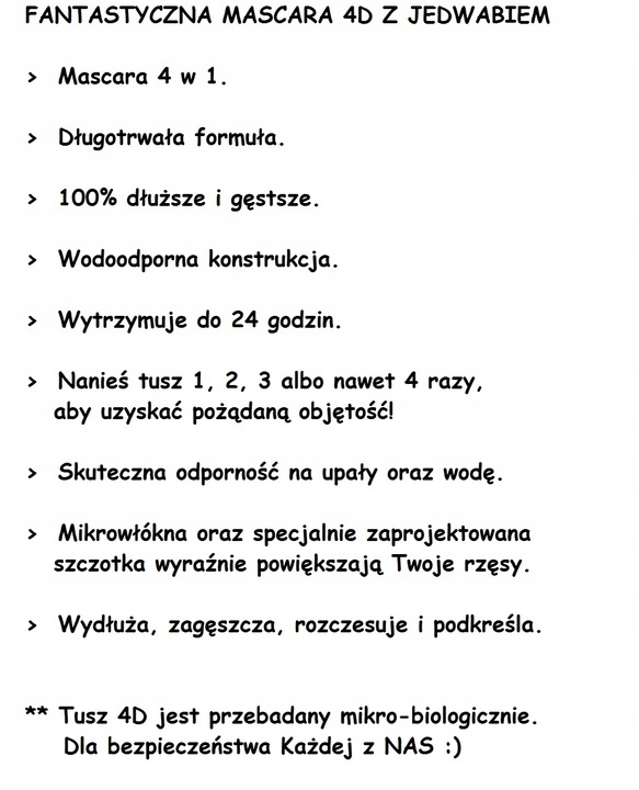 4D TUSZ DO RZĘS Jedwab wydłużający MASKARA mascara