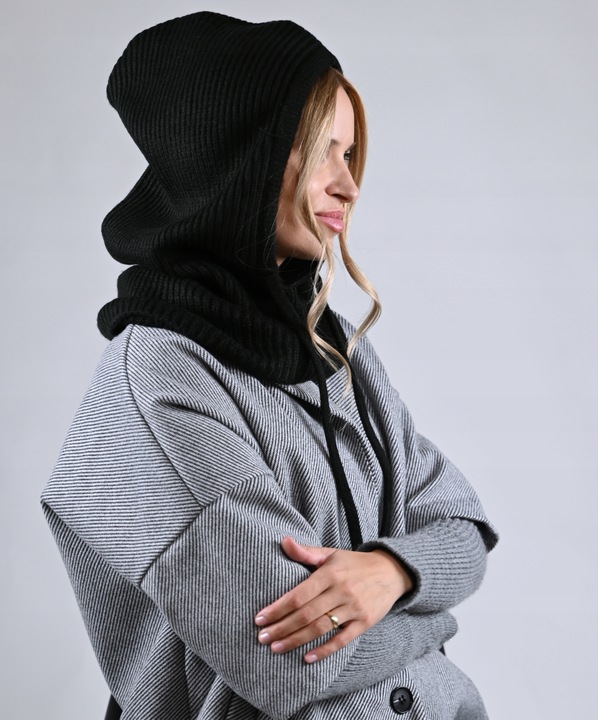 Czapka zimowa damska BALACLAVA kominarka kaptur na jesien Modna Czarna UNI