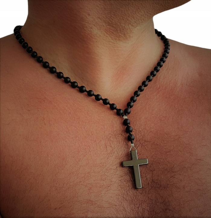 MĘSKI NASZYJNIK RÓŻANIEC ONYKS MATOWY HIT 6