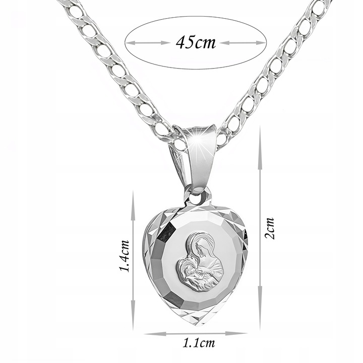 Srebrny łańcuszek pancerka 45 cm i medalik Matka Boska Komunijny na Chrzest