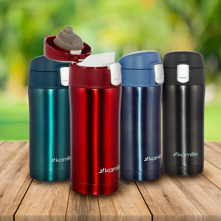 KUBEK TERMICZNY TERMOS STALOWY 100% SZCZELNY pojemny bidon KAMILLE 320 ml