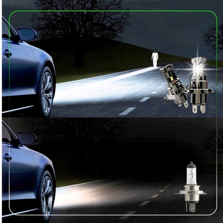 ŻARÓWKI H4 LED ŻARÓWKA MOCNE BIAŁE 12V 100W +1000% CANBUS 1:1 HOMOLOGACJA