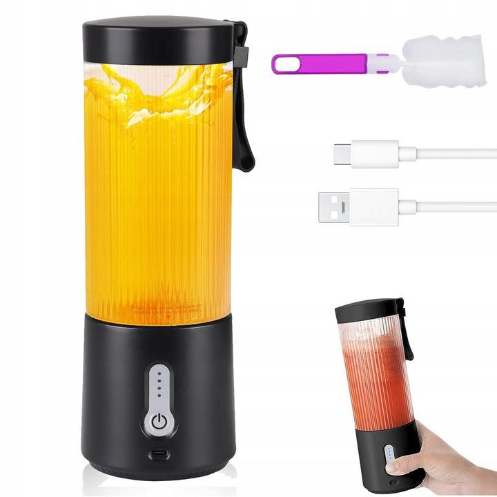 Blender do Koktajli 450ml z 6 Nierdzewnymi Żmijkami i 2000mAh Baterią