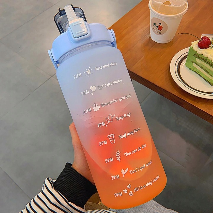 BUTELKA NA WODĘ BIDON Z MIARKĄ ZE SŁOMKĄ PRZYPOMNIENIEM SIŁOWNIA FITNESS 2L