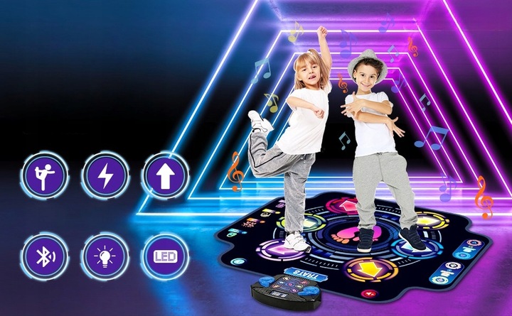 DUŻA MATA TANECZNA DLA DZIECI Z BLUETOOTH LED 9 TRYBÓW 5 PRĘDKOŚCI