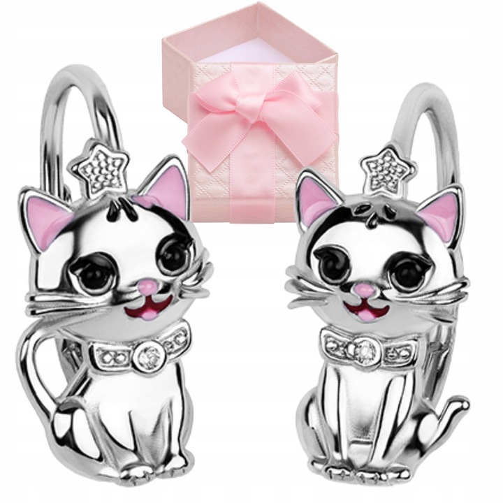 KOLCZYKI SREBRNE KOT KOTEK DLA DZIEWCZYNKI ANGIELSKIE SREBRO 925 ORYGINALNE